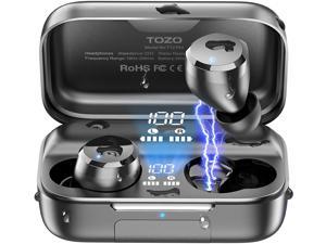 TOZO T12 Pro Wireless Earbuds Bluetooth Headphones Premium Fidelity Sound Quality Wireless Charging Case Digital LED Intelligence Display IPX8 Waterproof Earphones Built-in Mic Headset for Sport,Black