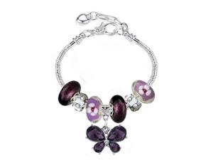 Purple Butterfly February Birthstone Rhinestone Charm for European Bracelets Fashion Jewelry for Women Man