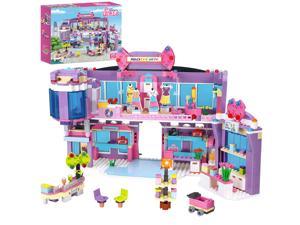 Girls Friends Shopping Mall Building Set with 7 Mini People, Elevator, Handbags and Accessories, Drink Bar, Fashion Shop Mall Building Kits for Girls Aged 6-12 and Up, 810 PCS