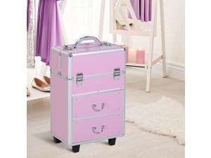 Aluminum Rolling Makeup Train Case Cosmetic Organizer Storage Box Pink Aluminum Rolling Makeup Train Case Cosmetic Organizer Storage Box Pink