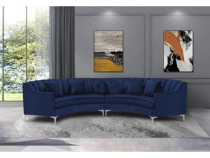 Curved Sectional Sofa Symmetrical Couch Velvet Curved Symmetrical Sectional Sofa Modular Semicircular Couch 6 Seaters Modern Tufted Couch with 6 Toss Pillows Contemporary Furniture Set Blue