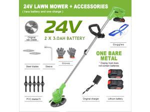 24V Cordless Yard Grass Trimmer Electric Trimmer Lawn Cutter Mower Weed Machine two battery + Goggles + Gloves