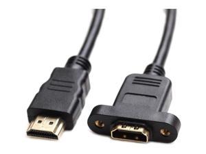 HDMI Extension Cable High Speed HDMI Male to Female Extension Wire Cord HDMI Extender w/Screw Nut for Panel Mount - Gold Plated Plugs Black (1FT)