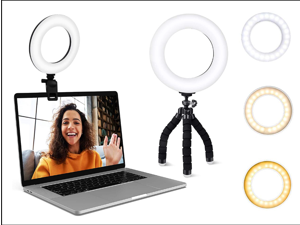 6'' Ring Light with Tripod,3 Light Modes & 10 Brightness Level Video Conference Lighting Kit,Webcam Lighting,Zoom Call Lighting,Desk Ring Light,Mini Ring Light for Laptop