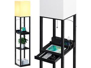 SUNMORY Floor Lamp with Shelves,Modern Dimmable Solid Wood Standing Lamp Both with 1 Drawer and 2 USB Ports & 1 Power Outlet,Corner Tall Bookshelf Lamp for Living Room and Bedroom SUNMORY Floor Lamp with Shelves,Modern Dimmable Solid Wood Standing Lamp Both with 1 Drawer and 2 USB Ports & 1 Power Outlet,Corner Tall Bookshelf Lamp for Living Room and Bedroom
