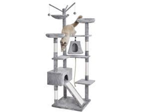75" All-in-One Large Cat Tree Cat Condo with Hammock, Interactive Toys, Two Perches, One Roomy House and Scratching Pad 75" All-in-One Large Cat Tree Cat Condo with Hammock, Interactive Toys, Two Perches, One Roomy House and Scratching Pad