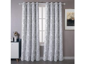 DriftAway Darby Branch Botanical Natural Printed Pattern Blackout Room Darkening Thermal Insulated Window Curtain Grommet 2 Panels 52 Inch by 84 Inch Gray