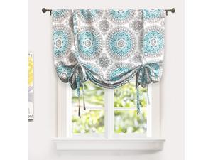 DriftAway Bella Tie Up Curtain Floral Pattern Room Darkening Thermal Insulated Blackout Window Curtain Adjustable Balloon Curtain Shade for Small Window Single 45 Inch by 63 Inch Aqua and Gray
