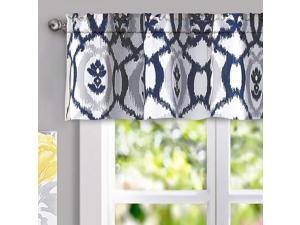 DriftAway Evelyn Ikat Fleur Floral Pattern Window Curtain Valance 52 Inch by 14 Inch Navy Blue