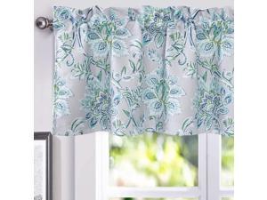DriftAway Alyssa Jacobean Elegant Floral Leaves Pattern Thermal Insulated Blackout Lined Rod Pocket Window Curtain Valance for Kitchen Café 52 Inch by 18 Inch Plus 2 Inch Header Gray