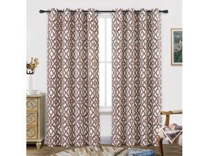 DriftAway Nove Lattice Geometric Pattern Thermal Room Darkening Lined Faux Linen Window Curtain for Bedroom Living Room Grommet 2 Panels Each 52 Inch by 84 Inch Navy Blue and Burnt Orange