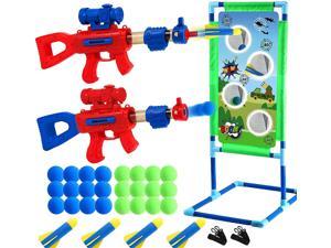 Shooting Games Toys for Kids with 2 Popper Ball Guns 4 Foam Rockets 24 Foam Balls Shooting Target