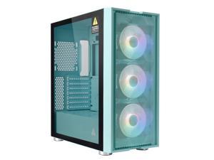 GOLDEN FIELD MAGE-U Computer Case Gaming PC ATX/MATX/ITX Case Mid Tower with 3 Colorful LED Fans Tempered Class Side Panel, Mesh Front Panel