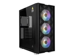 GOLDEN FIELD MAGE-B Computer Case Gaming PC ATX/MATX/ITX Case Mid Tower with 3 Colorful LED Fans Tempered Class Side Panel, Mesh Front Panel Black