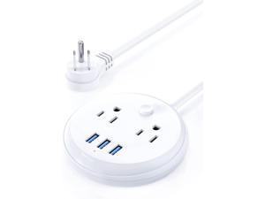 Cruise Essentials Power Strip with USB by KOOSLA, No Surge Protection - Small Nightstand Power Station, 1250W 2 Outlets 3 USB Flat Plug for Cruise Ship, Travel, Home, Dorm Room, Desk Accessories