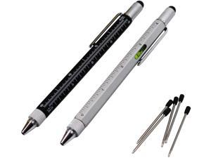 Screwdriver Tool Pen 2pcs - Mini Multifunction Pen with Stylus, Flat and Phillips Screwdriver Bit, Bubble Level and inch cm Ruler all in one (Random color)