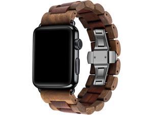 Wooden Watch Strap Band 44mm Compatible for iWatch Series 1 2 3 4 5(Walnut)