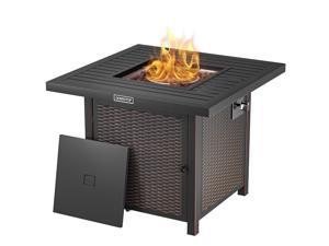 QOMOTOP 28 Inch Propane Fire Pits 50,000 BTU Outdoor Gas Fire Pit with Lid & Lava Rock GFP01T