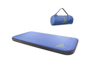QOMOTOP Single Self Inflating Camping Mattress, 80”×28” Sleeping Pad, Ultra Comfortable Side Sleep Friendly 4 Inches Thick PU Foam, Portable Roll Up Floor Guest Bed, TPU Material, Blue QTSID1