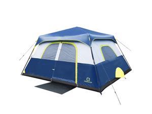 QOMOTOP 8 Person 60 Seconds Set Up Camping Tent, Waterproof Pop Up Tent with Top Rainfly, Instant Cabin Tent, Advanced Venting Design, Provide Gate Mat Blue QTIC08