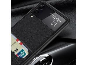 Compatible with Galaxy Z Flip 3 5G Elegant Leather Pattern Thin Slim Cover Protective Shell Shockproof Phone Case Shell with 2 Card Slots ( Black)
