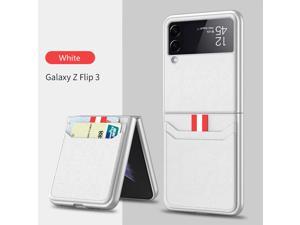 Compatible with Galaxy Z Flip 3 5G Elegant Leather Pattern Thin Slim Cover Protective Shell Shockproof Phone Case Shell with 2 Card Slots (White)