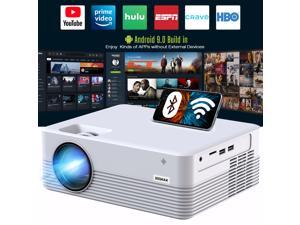 Jeemak Mini Projector with Android 9.0 WiFi and Bluetooth 5000 Lux 1080P LED Portable Projector for Smartphone Movie Projector for Home and Outdoor Use