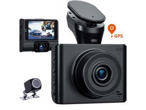 TOGUARD 3 Channel Dash Cam 1080P Front and 720P Rear and Inside, With GPS and IR Night vision car camera, 2.45 inch IPS screen, Support WDR, 24H Parking Monitor,G-Sensor,Loop Recording