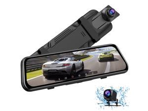 TOGUARD Mirror Dash Cam 4K+1080P Dual Camera 10" Touch Screen Car Recorder with Voice Control Parking Monitor Reversing Assist Waterproof Rear Camera