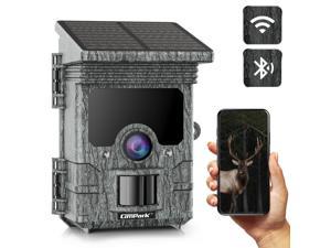 CAMPARK Solar Powered Trail Camera WiFi 4K 30MP Bluetooth Game Camera with 120°PIR Range Hunting Scouting Camera with Night Vision IP66 Waterproof for Wildlife Monitoring Property Security