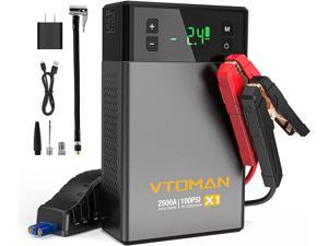 VTOMAN VX1 Car Jump Starter with Air Compressor, 2500A Battery Starter with 100PSI Digital Tire Inflator, 12V Lithium Jump Box, LIFEBMS Car Battery Booster for 8.5L Gas or 6.0L Diesel Engines