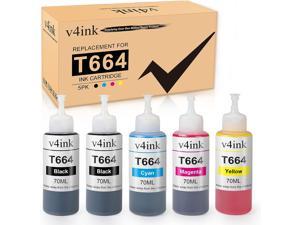 v4ink Compatible 664 XL Refill Ink Bottle Replacement for 664 XL T664 for Use with Epson EcoTank ET2500 ET2650 ET4500 L210 L310 L120 L485 L350 Printer T664120 T664220 T664320 T6644205 Bottles