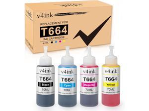 v4ink Compatible 664 XL Refill Ink Bottle Replacement for 664 XL T664 for Use with Epson EcoTank ET2500 ET2650 ET4500 L210 L310 L120 L485 L350 Printer T664120 T664220 T664320 T6644204 Bottles