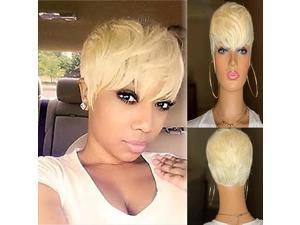 Woman Synthetic Hair Short Straight Blonde Pixie Haircut Wig