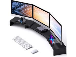 Triple Monitor Stand - Dual Monitor Stand w/ 2 Slots for Phone & Tablet, Length and Angle Adjustable Monitor Riser, Laptop Stand for Computer, Screen, Tablet