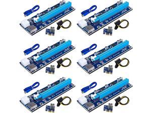 6PCS Upgraded Mining Dedicated Graphics Card Extension Cable 6PIN PCIEX1 to PCIE X16 USB3.0 PCI-E Adapter Riser Card Line 4PIN(VER006C,DC-DC8,Blue)