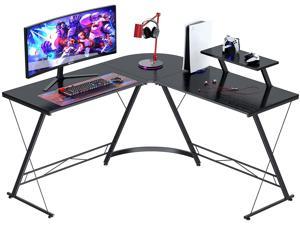 L-Shaped Desk, 50.8" Computer Corner Desk, Home Gaming Table, Office Writing Workstation with Monitor Stand, Space-Saving, Easy to Assemble, Suitable for Studying Room, Dormitory, Office, Black
