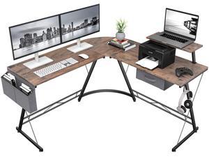 L Shaped Desk with Drawer- 50.8" Modern Computer Corner Desk with Storage Bag Gaming Desk PC Table with Monitor Stand, Home Office Writing Workstation with Small Table, Space Saving