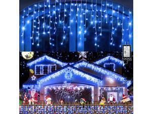 66ft Christmas Lights Decorations Outdoor, 640 LED 8 Modes Curtain Fairy Lights with 120 Drops,Plug in Waterproof Timer Memory Function for Christmas Holiday Wedding Party Decorations(Blue)