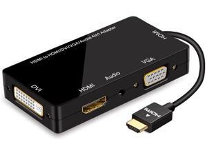 HDMI Adapter, Multiport HDMI to VGA DVI HDMI Synchronous Display with Audio 4 in 1 Video Converter 1080p for Laptop Monitor Projector Black