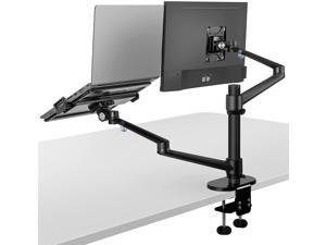 Monitor and Laptop Mount, 2-in-1 Adjustable Dual Arm Desk Mounts Single Desk Arm Stand/Holder for 17 to 32 Inch LCD Computer Screens, Extra Tray Fits 12 to 17 inch Laptops (Black)