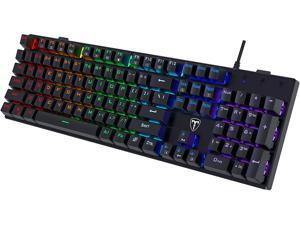 Mechanical Gaming Keyboard Full Size, LED Rainbow Backlit Ultra-Slim Wired Keyboard with Blue Switches104 Keys, Full-Key Rollover, Ergonomic Water-Resistant Computer PC Keyboard for Windows Mac