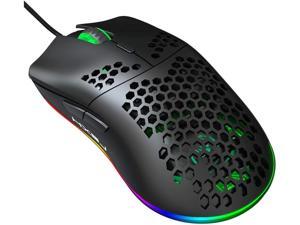 Wired Lightweight Gaming Mouse,6 RGB Backlit Mouse with 7 Buttons Programmable Driver,6400DPI Computer Mouse,Ultralight Honeycomb Shell Ultraweave Cable Compatible with PC Gamers,Xbox,PS4 (Black)