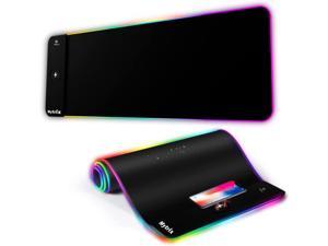 RGB Gaming Mouse Pad, Large Wireless Charger Extended Mouse Pad with 10 Lighting Modes, Optimized for iPhone 11/12/13 Pro, 31 x 12 inch