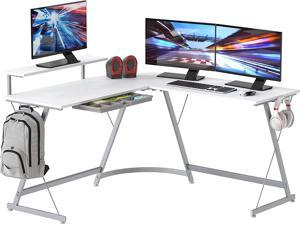 L-Shape Computer Gaming Desk with Monitor Stand for Home Office, White
