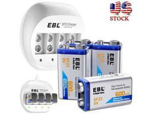 4x 600mAh 9V Li-ion Rechargeable Battery +9 VOLT 6F22 Batteries Charger For Toys