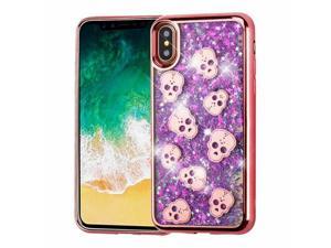 For  iPhone X/XS 10 Purple Skull Quicksand Glitter Hard Hybrid Chrome Case