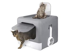 Cat Litter Hooded Box Enclosed Carbon Filter Tray Scoop Set Cat Toilet No Smells