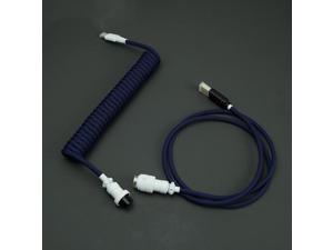 YUNZII Custom Coiled Aviator USB Cable Cord for Type-C Mechanical Gaming Keyboard - Navy Blue