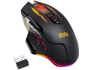 Wireless Gaming Mouse, UHURU Wired and Wireless Dual Modes Rechargeable RGB Gaming Mouse with 7 Programmable Buttons, Ergonomic and 5 Adjustable DPI Levels up to 10000 DPI for PC Laptop Gamer(WM-07)